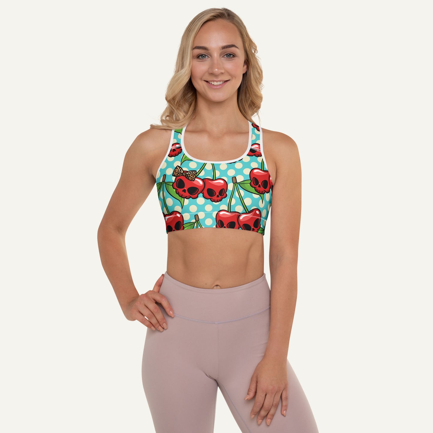 Cherry Skulls Padded Sports Bra