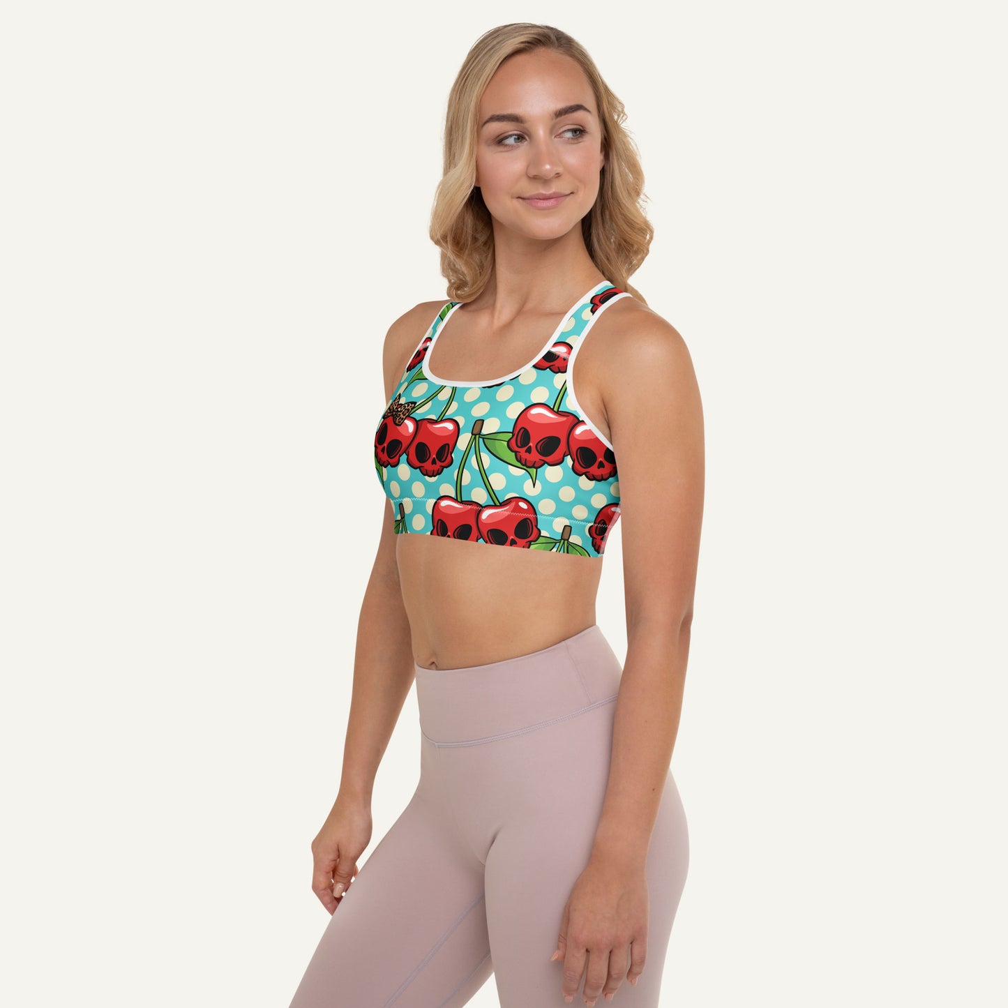 Cherry Skulls Padded Sports Bra