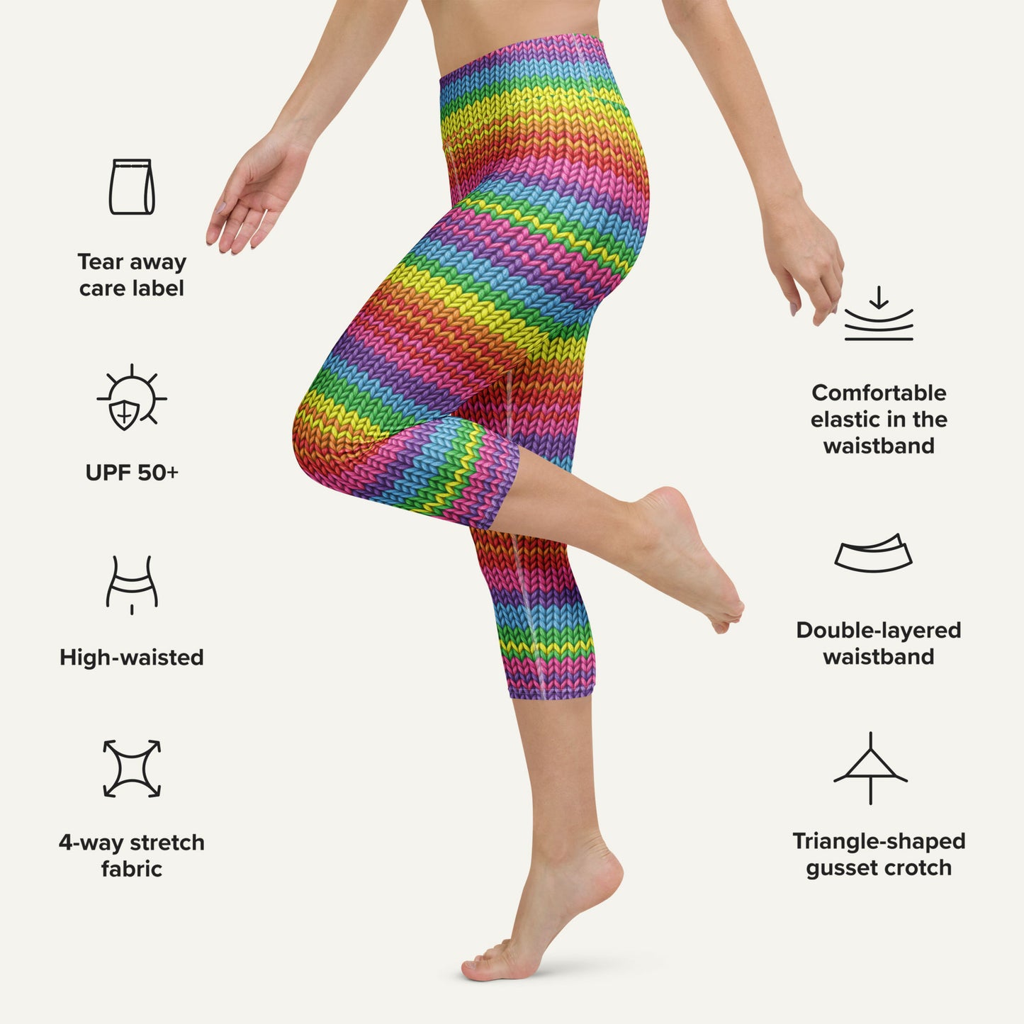Colorful Knit Print High-Waisted Capri Leggings