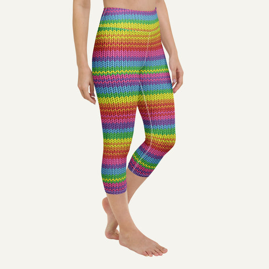 Colorful Knit Print High-Waisted Capri Leggings