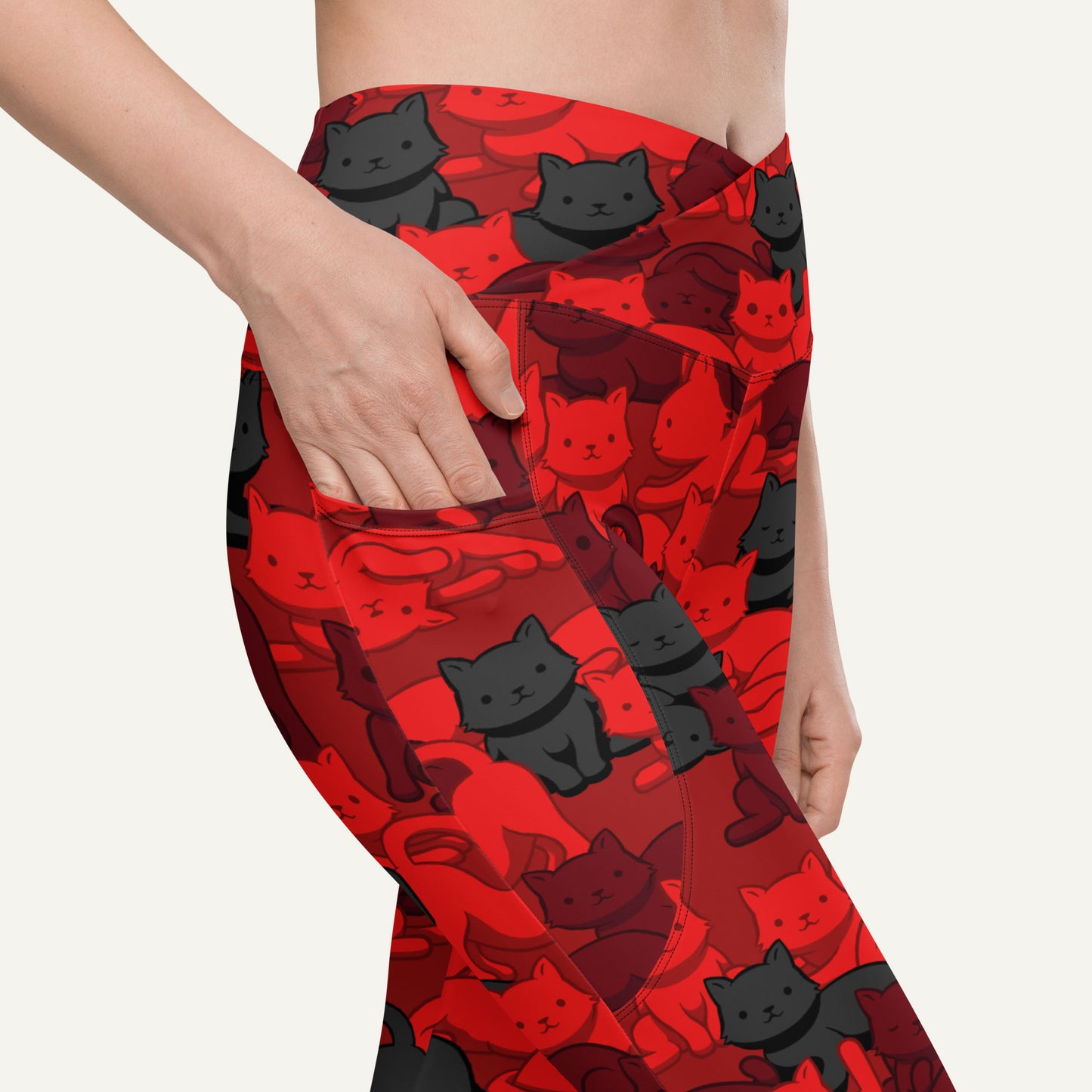 Crimson Camo Cat Crossover Pocket Leggings - Ministry of Sweat