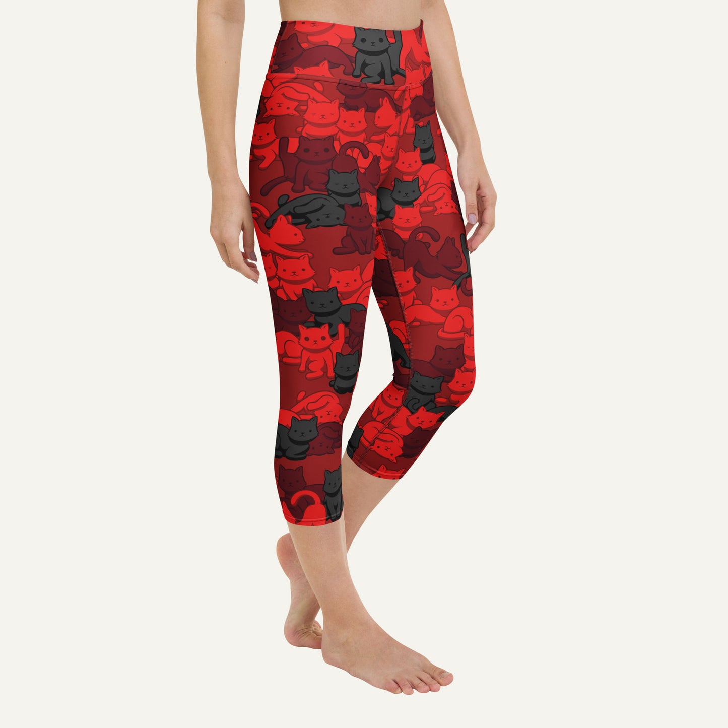 Crimson Camo Cat High-Waisted Capri Leggings - Ministry of Sweat