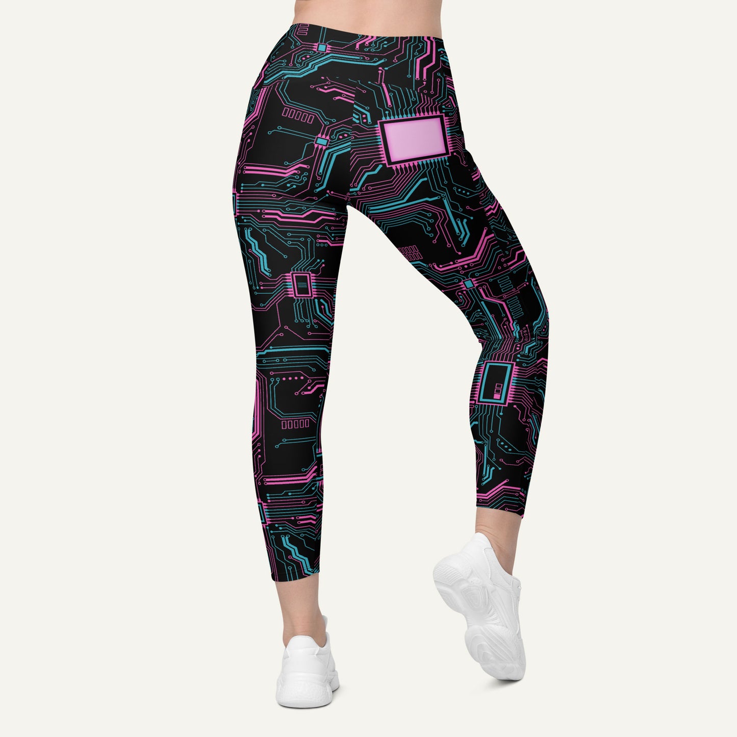 Cyberpunk Circuit Board Crossover Leggings With Pockets