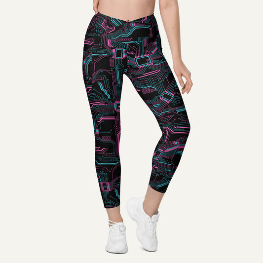 Cyberpunk Circuit Board Crossover Pocket Leggings