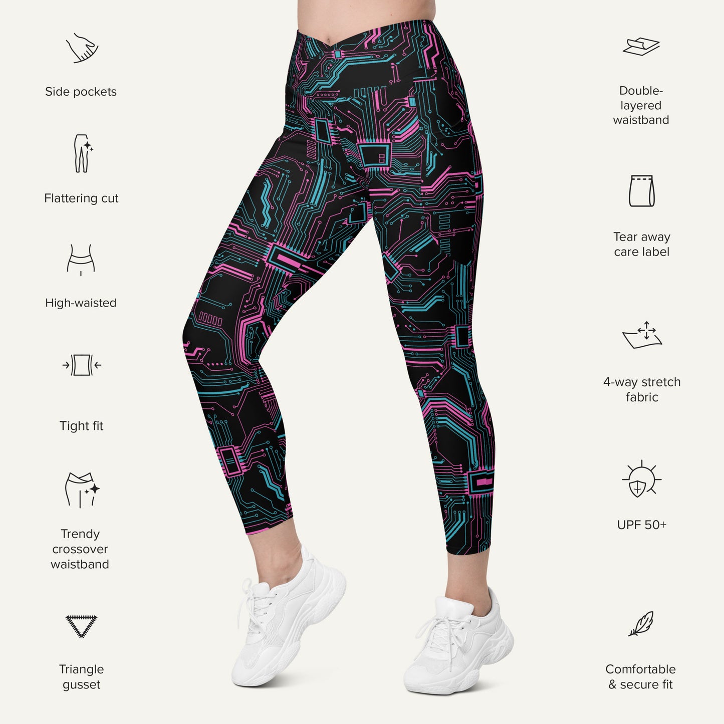 Cyberpunk Circuit Board Crossover Leggings With Pockets