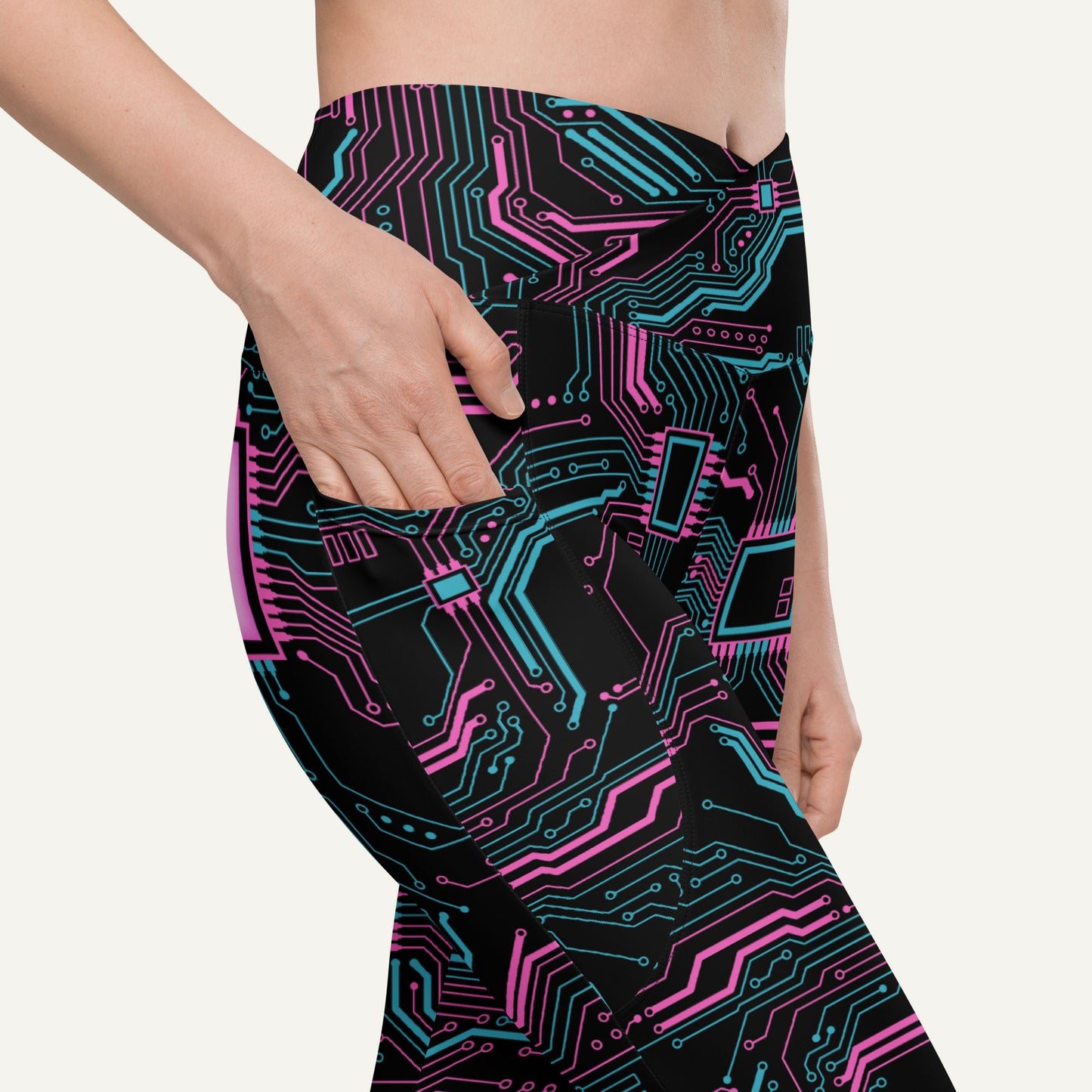 Cyberpunk Circuit Board Crossover Leggings With Pockets