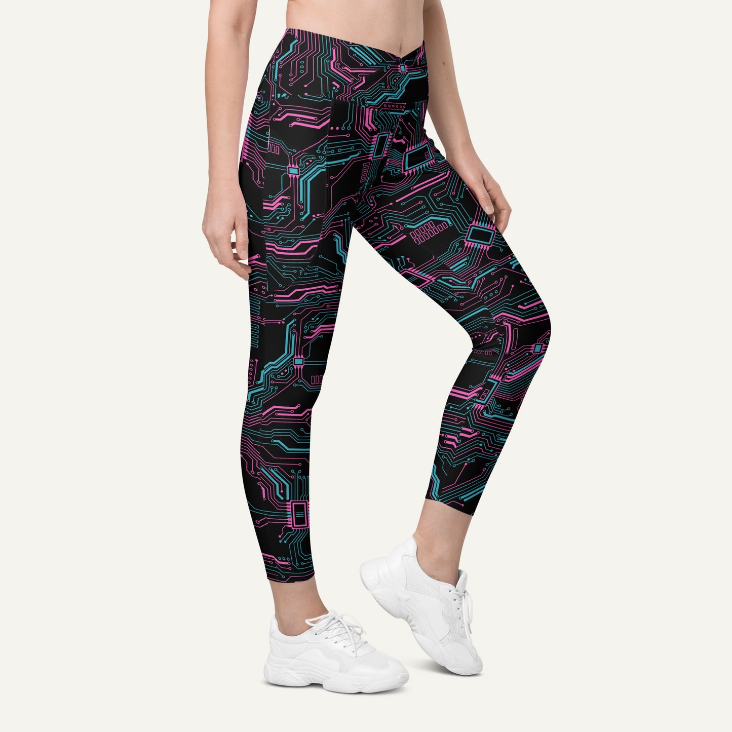Cyberpunk Circuit Board Crossover Leggings With Pockets
