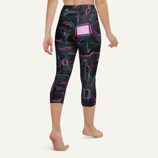 Cyberpunk Circuit Board High-Waisted Capri Leggings
