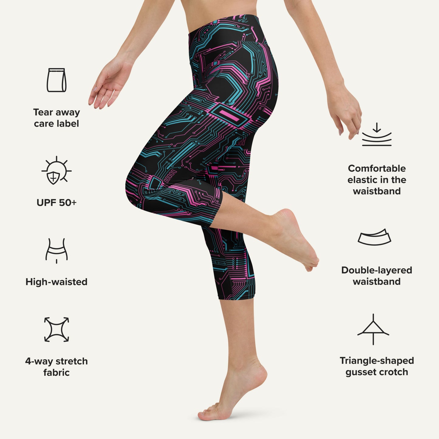 Cyberpunk Circuit Board High-Waisted Capri Leggings