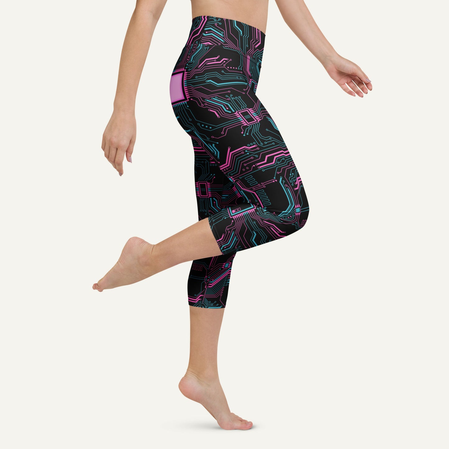 Cyberpunk Circuit Board High-Waisted Capri Leggings