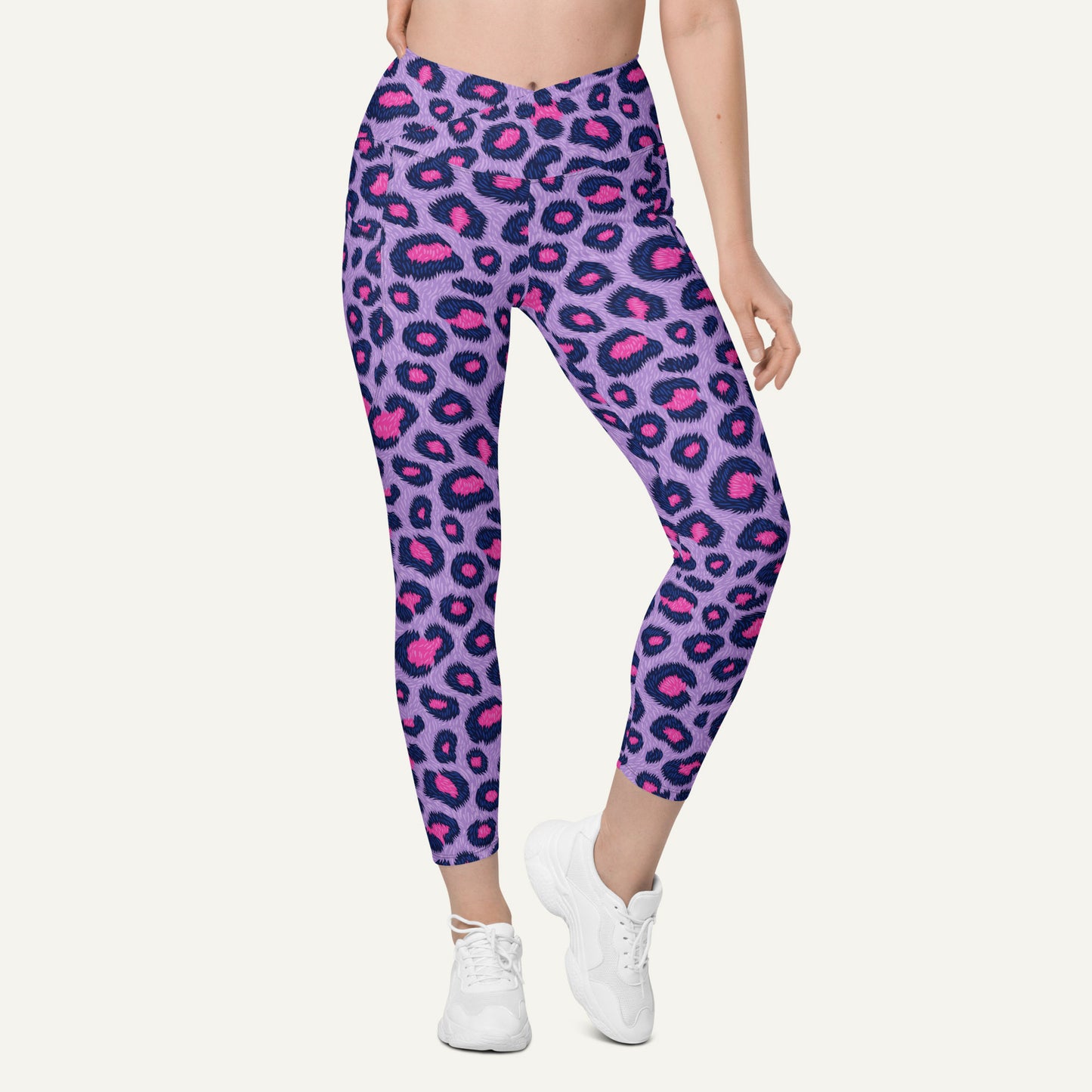 Cyberpunk Leopard Print Crossover Leggings With Pockets