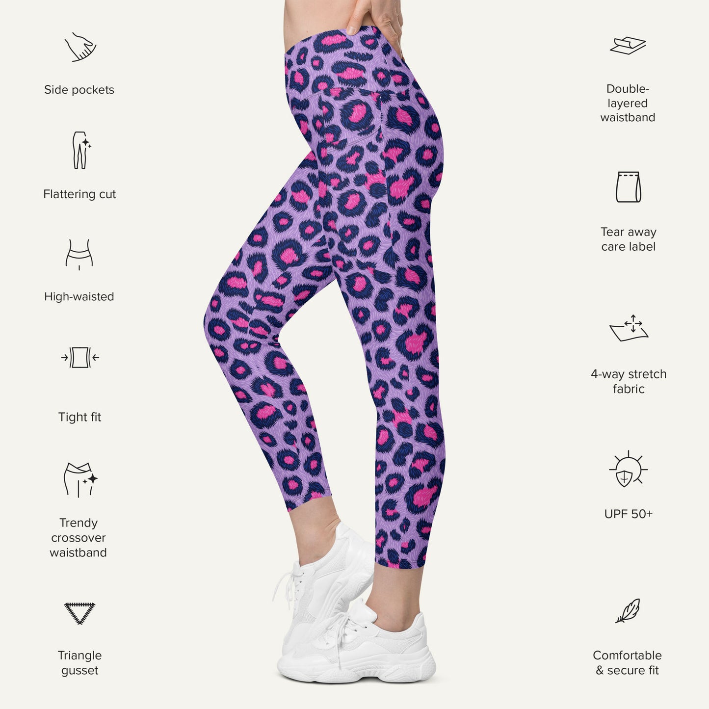 Cyberpunk Leopard Print Crossover Leggings With Pockets