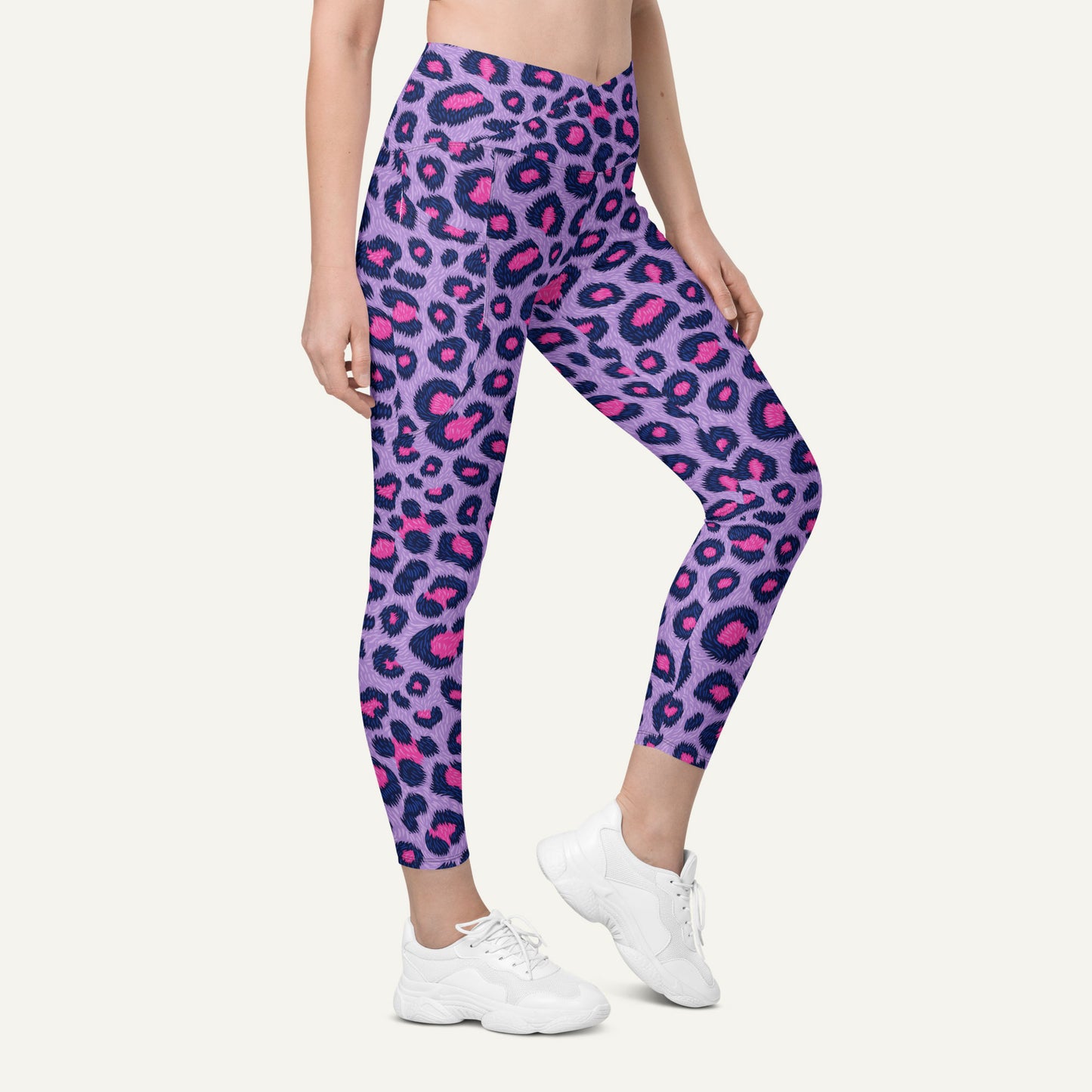 Cyberpunk Leopard Print Crossover Leggings With Pockets