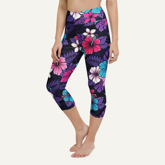 Cyberpunk Tropical Florals High-Waisted Capri Leggings