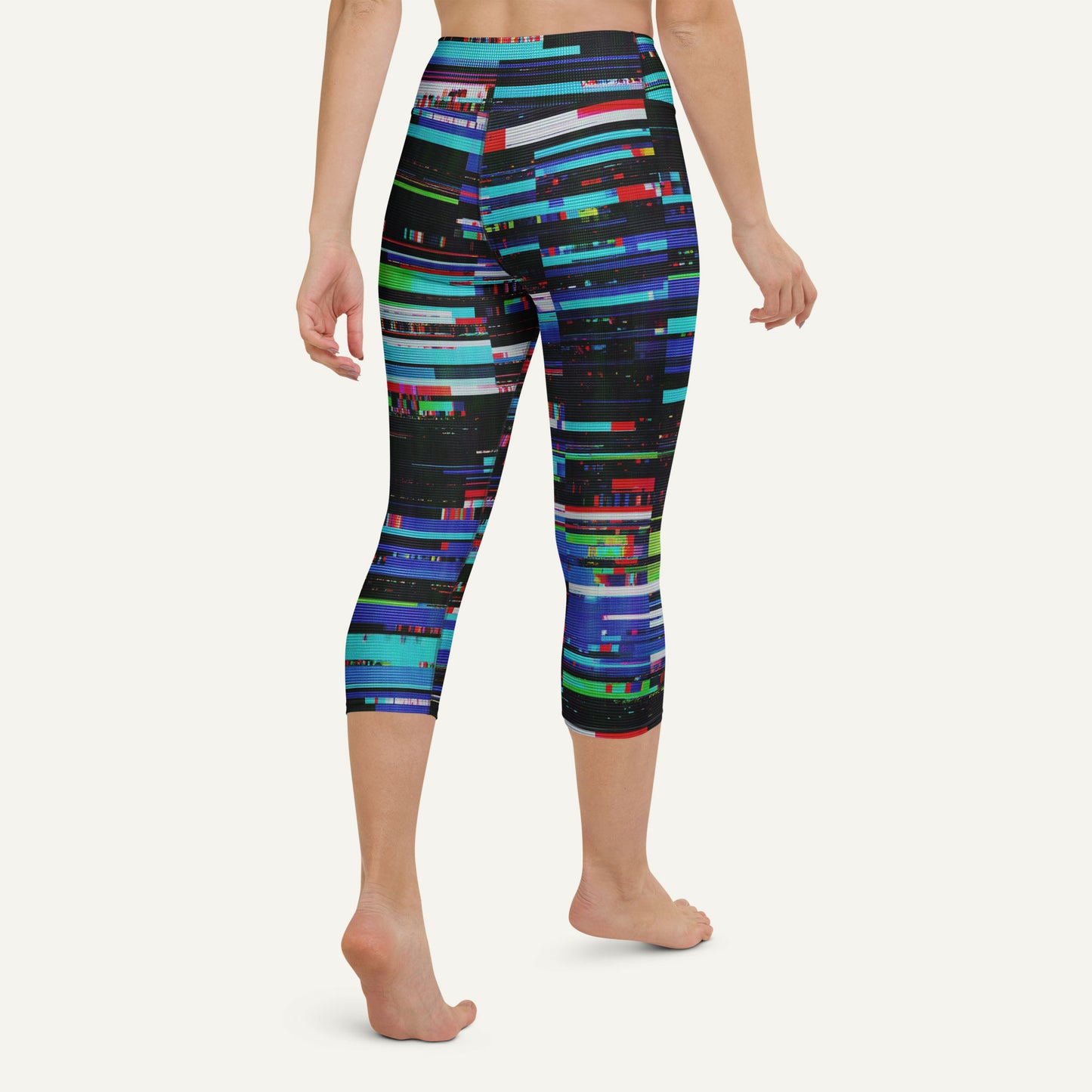 Digital Glitch High-Waisted Capri Leggings