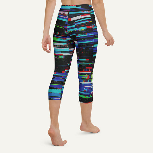 Digital Glitch High-Waisted Capri Leggings
