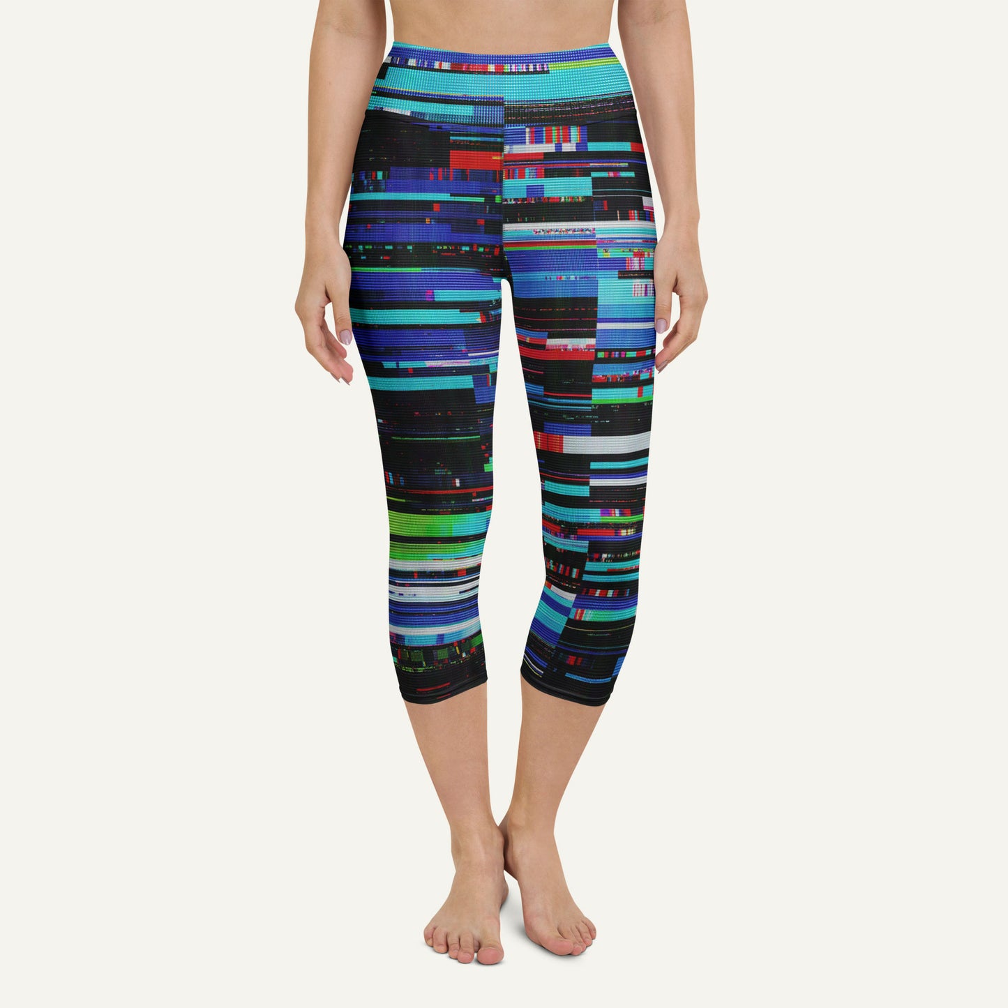 Digital Glitch High-Waisted Capri Leggings