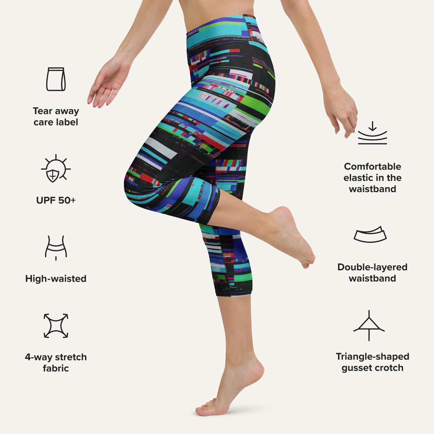 Digital Glitch High-Waisted Capri Leggings