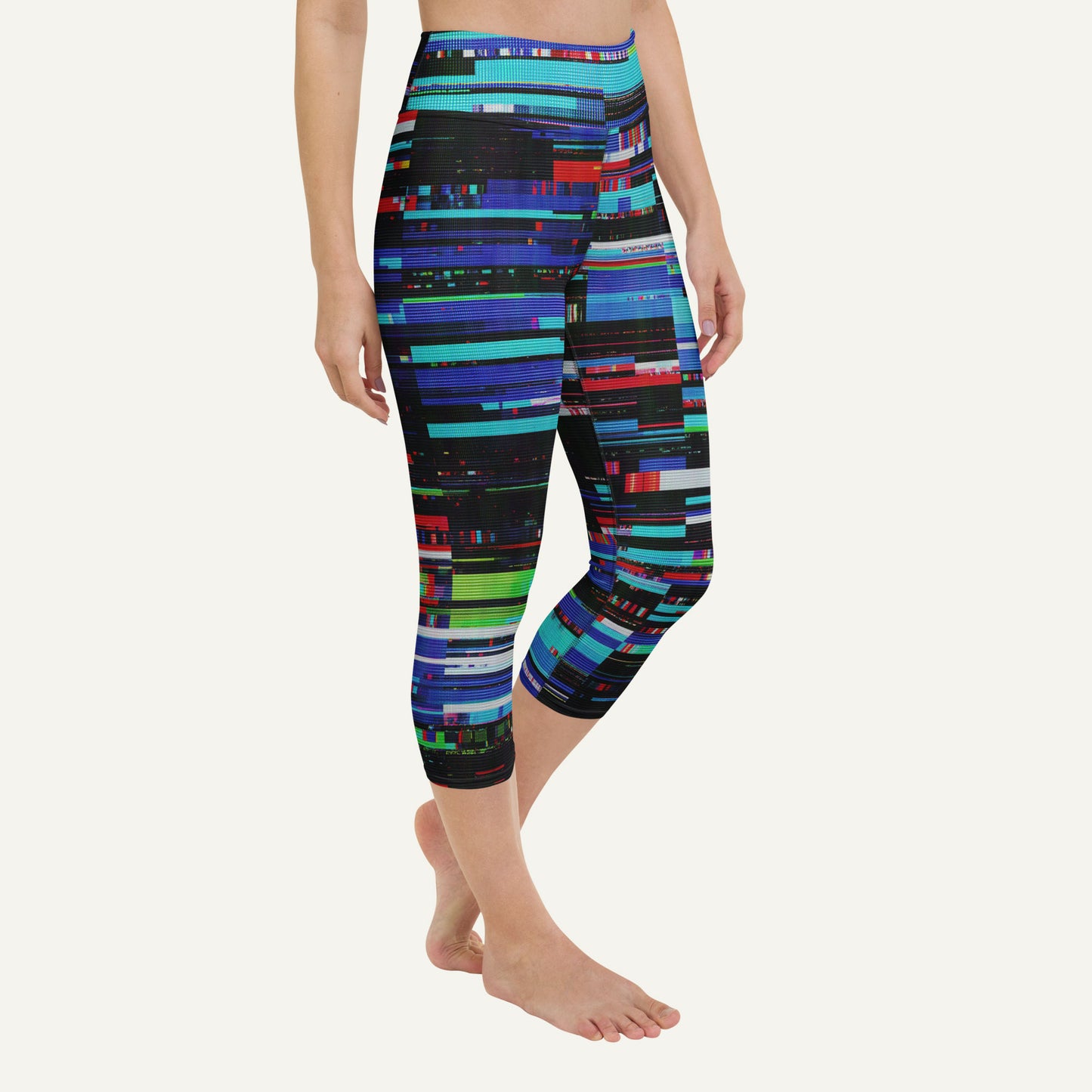 Digital Glitch High-Waisted Capri Leggings