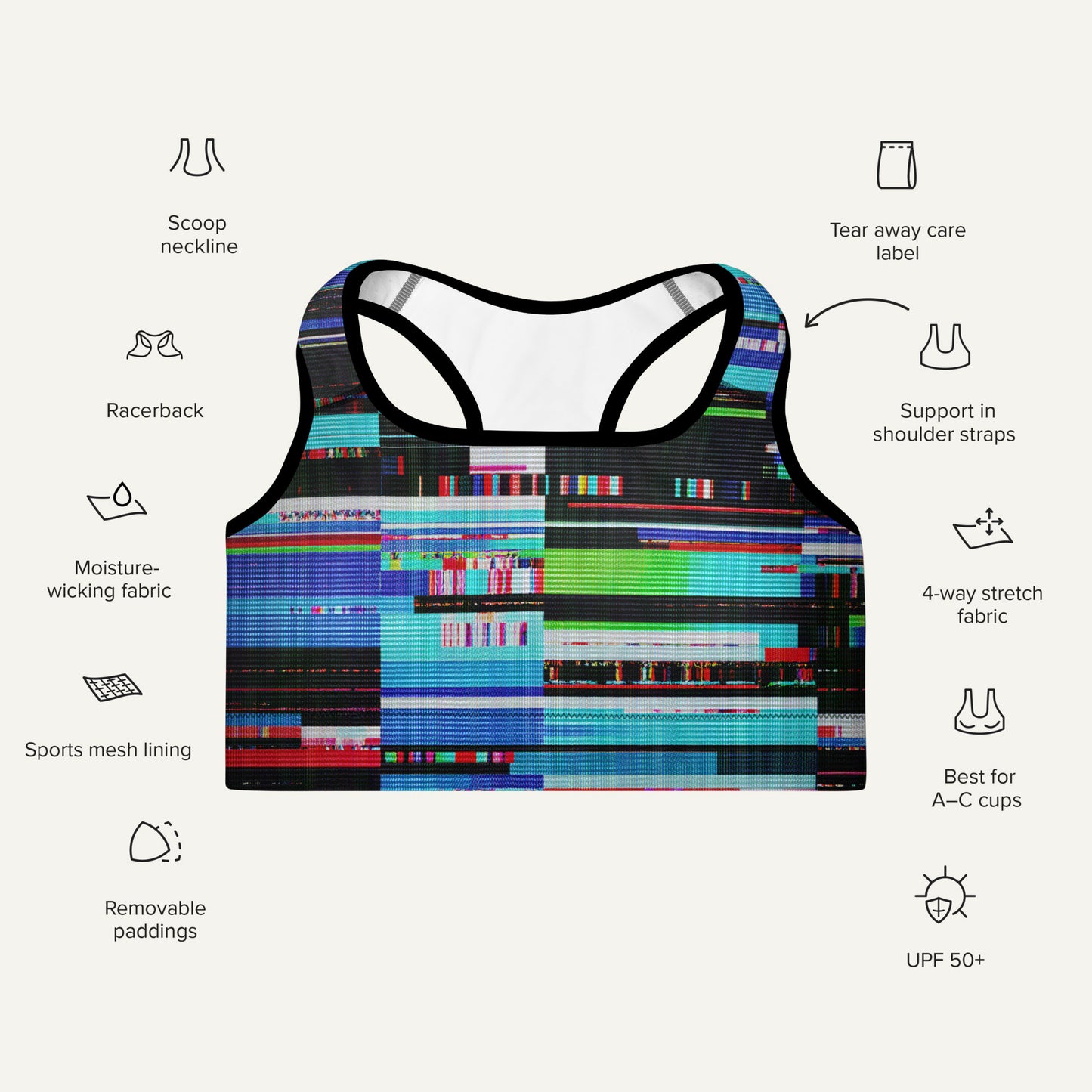 Digital Glitch Padded Sports Bra