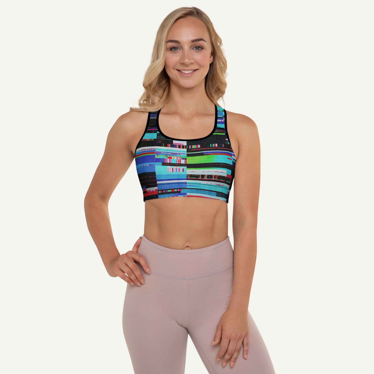 Digital Glitch Padded Sports Bra