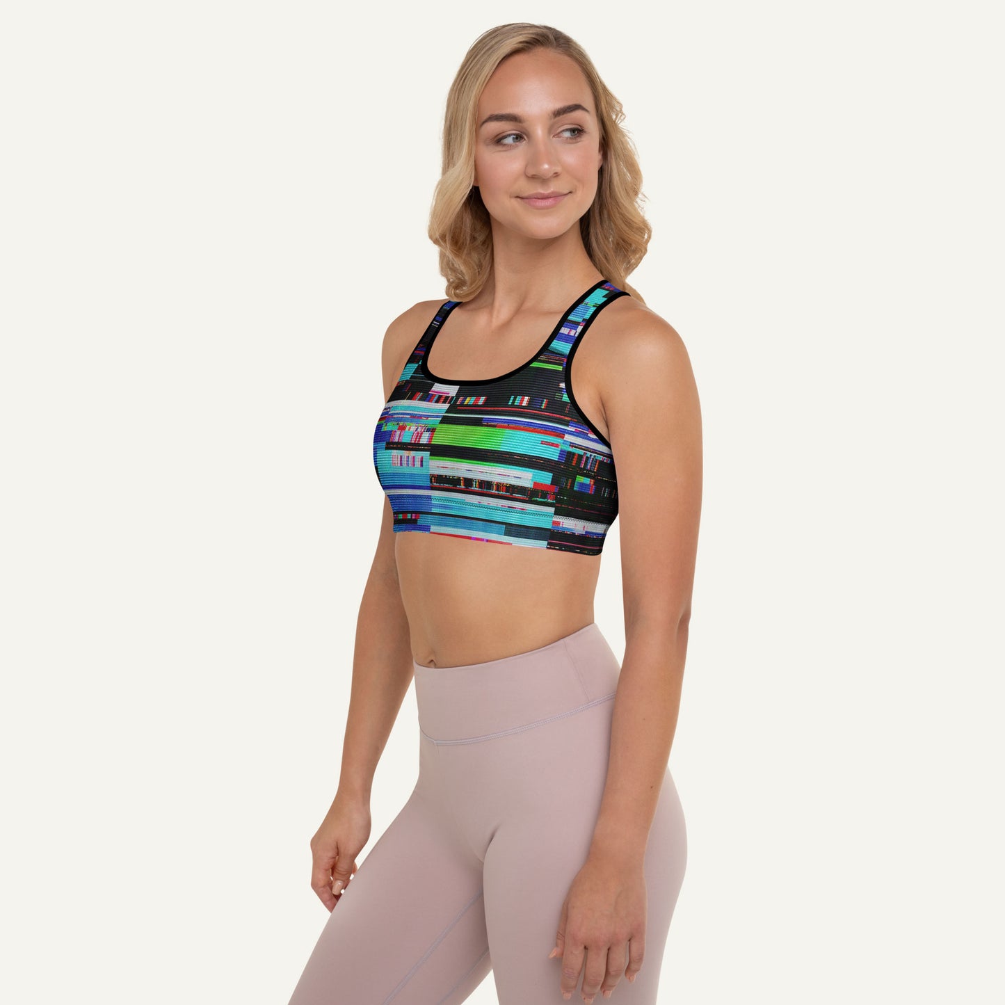 Digital Glitch Padded Sports Bra