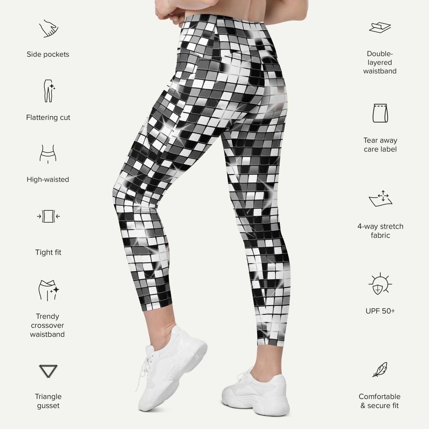 Disco Ball Crossover Leggings With Pockets