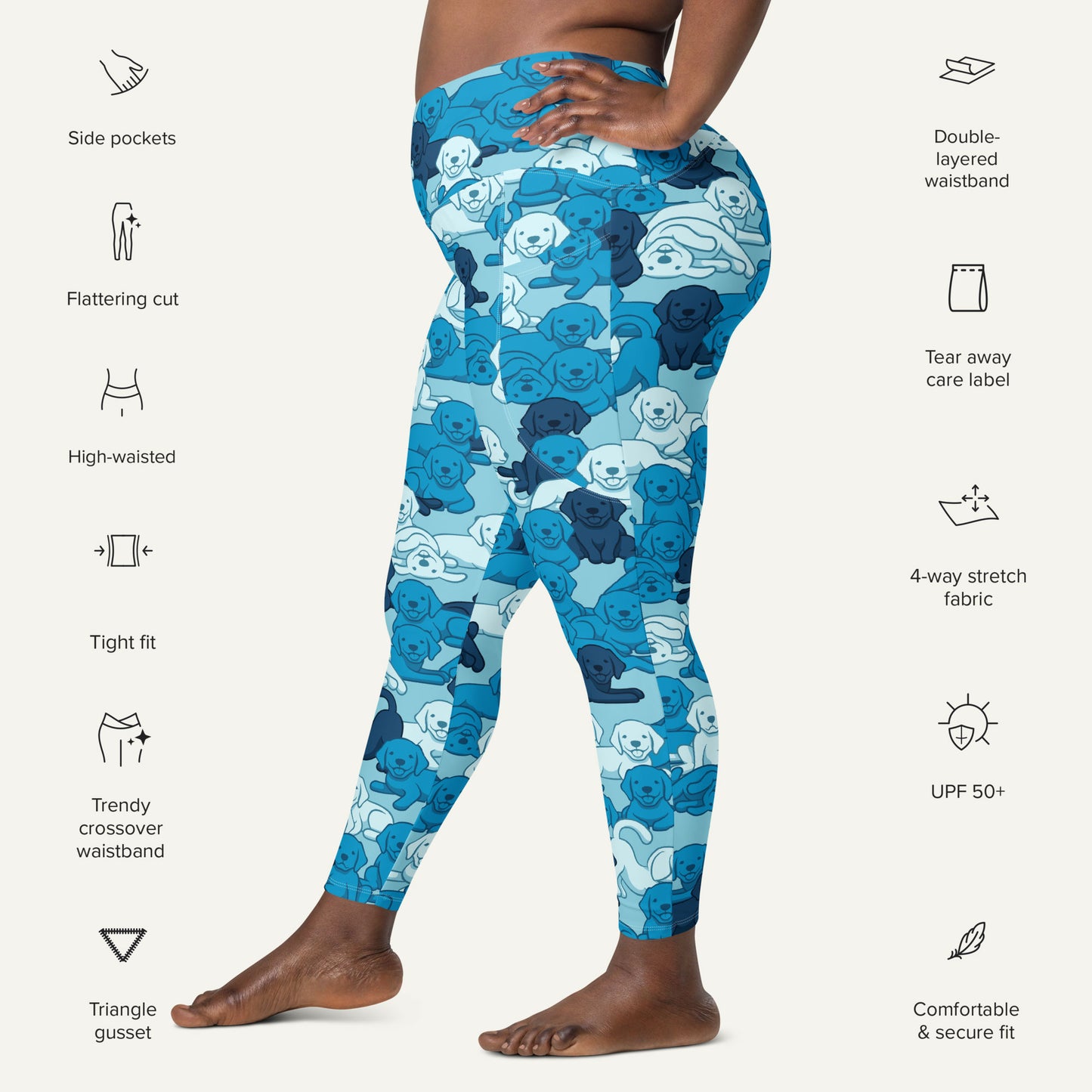 Dogs Camouflage Blue Crossover Leggings With Pockets