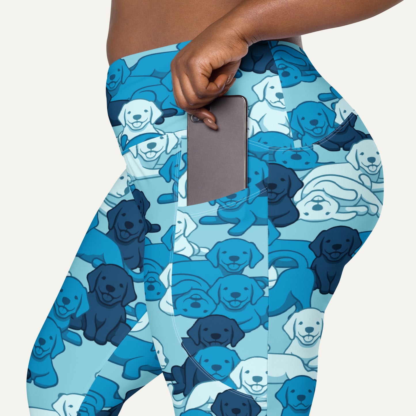 Dogs Camouflage Blue Crossover Leggings With Pockets