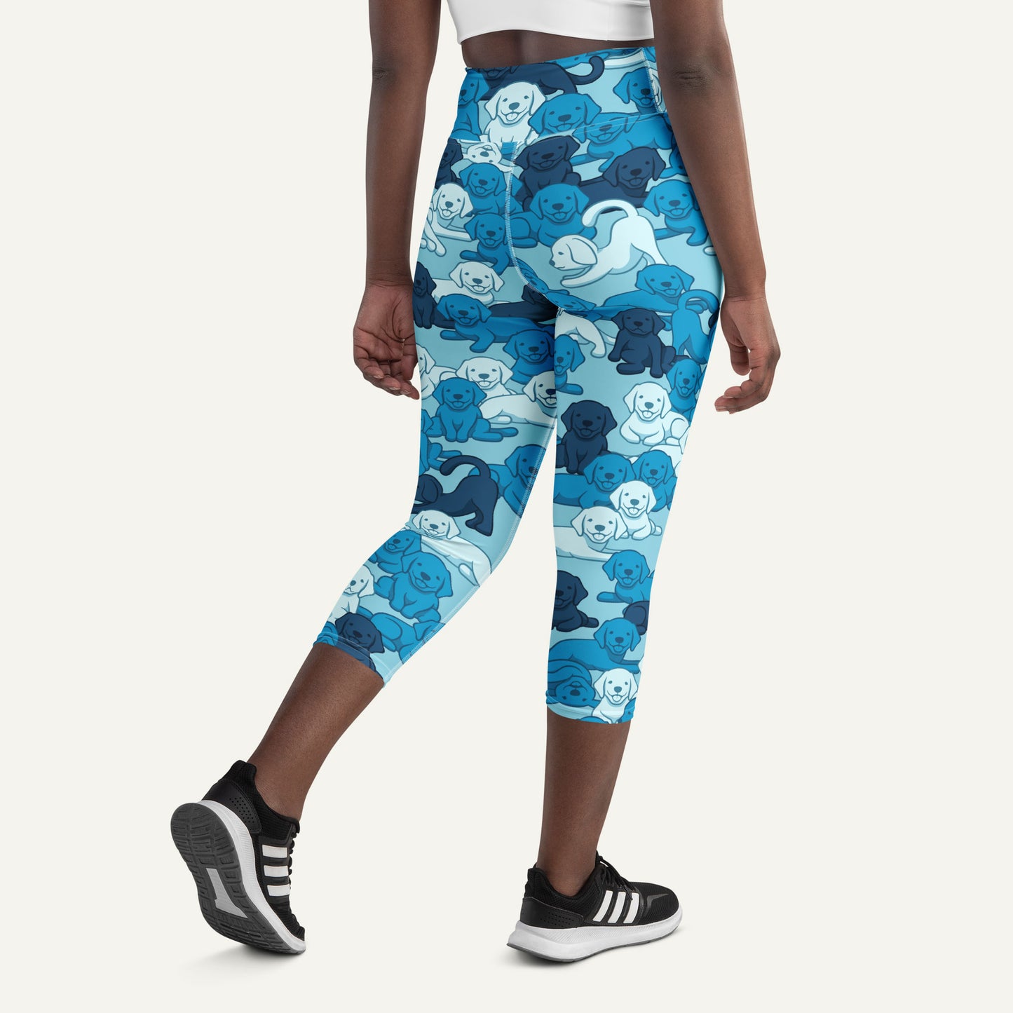 Blue Camo Dog High-Waisted Capri Leggings