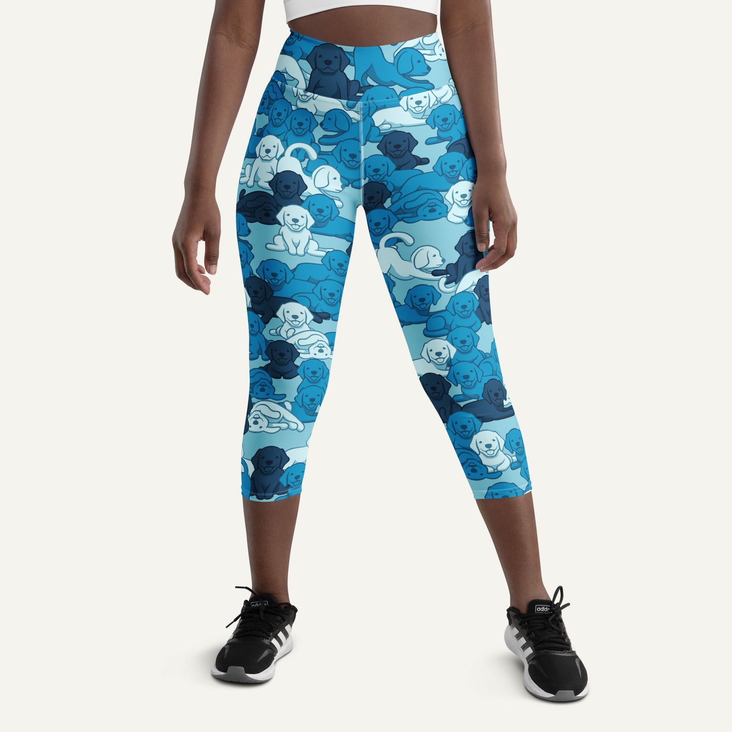 Blue Camo Dog High-Waisted Capri Leggings