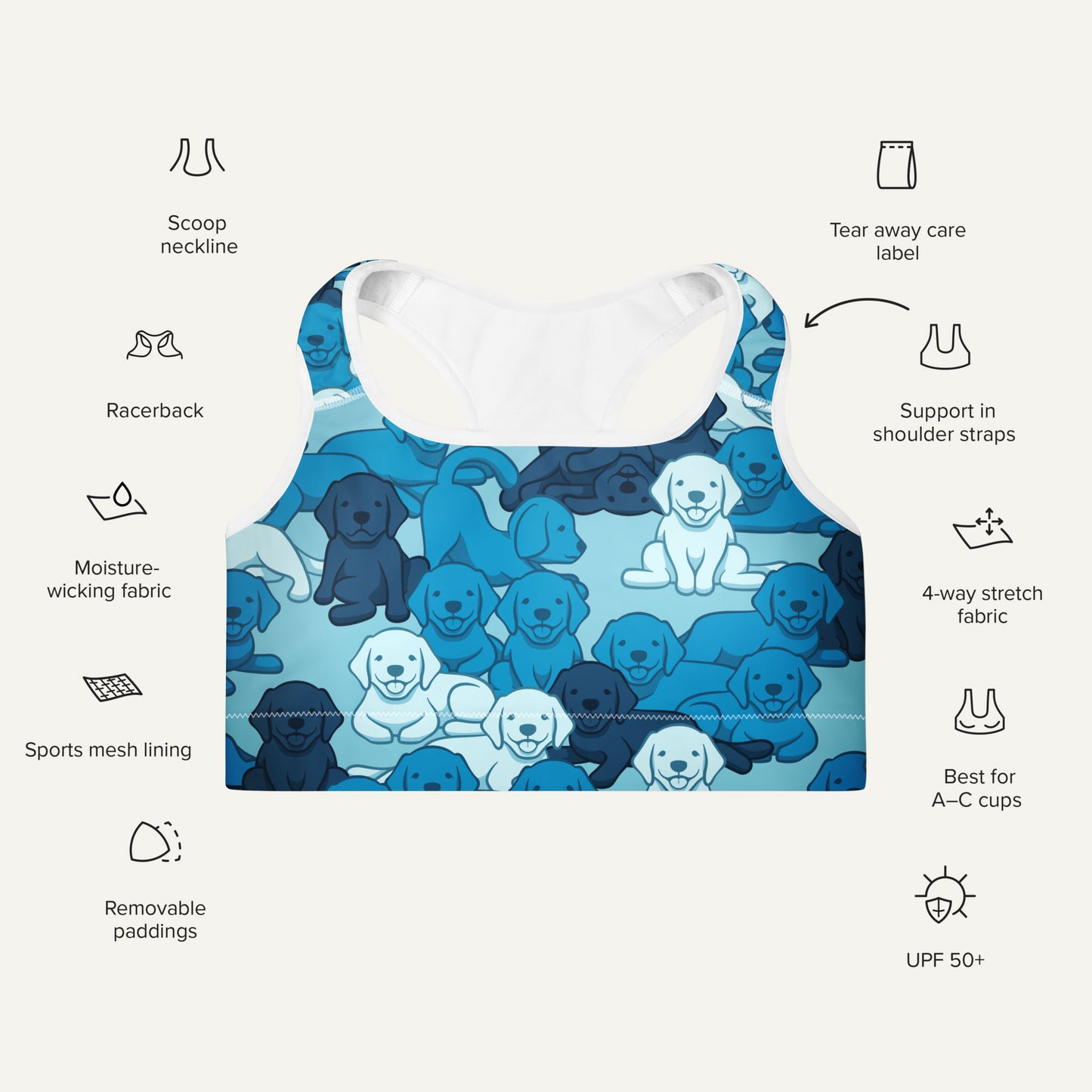 Blue Camo Dog Padded Sports Bra