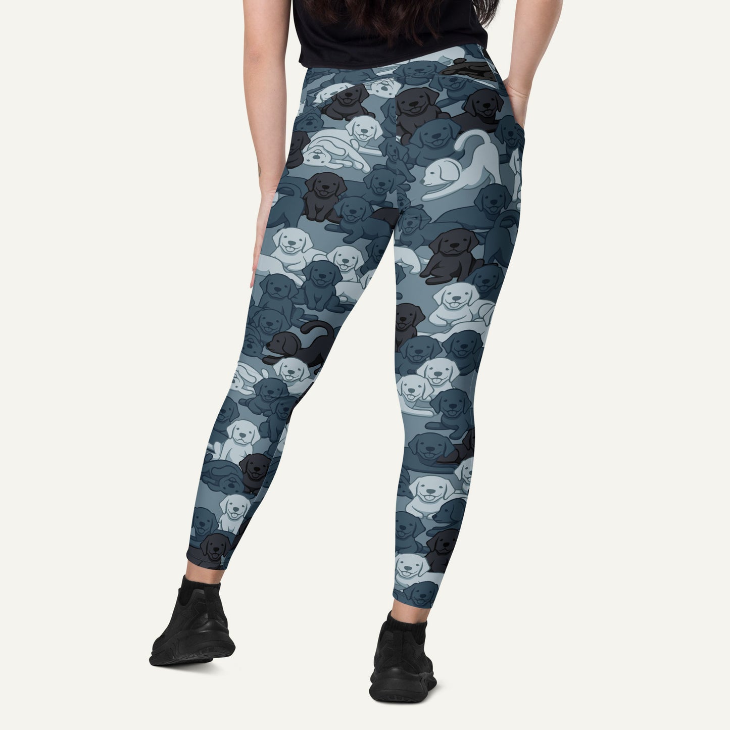 Dogs Camouflage Navy Crossover Leggings With Pockets
