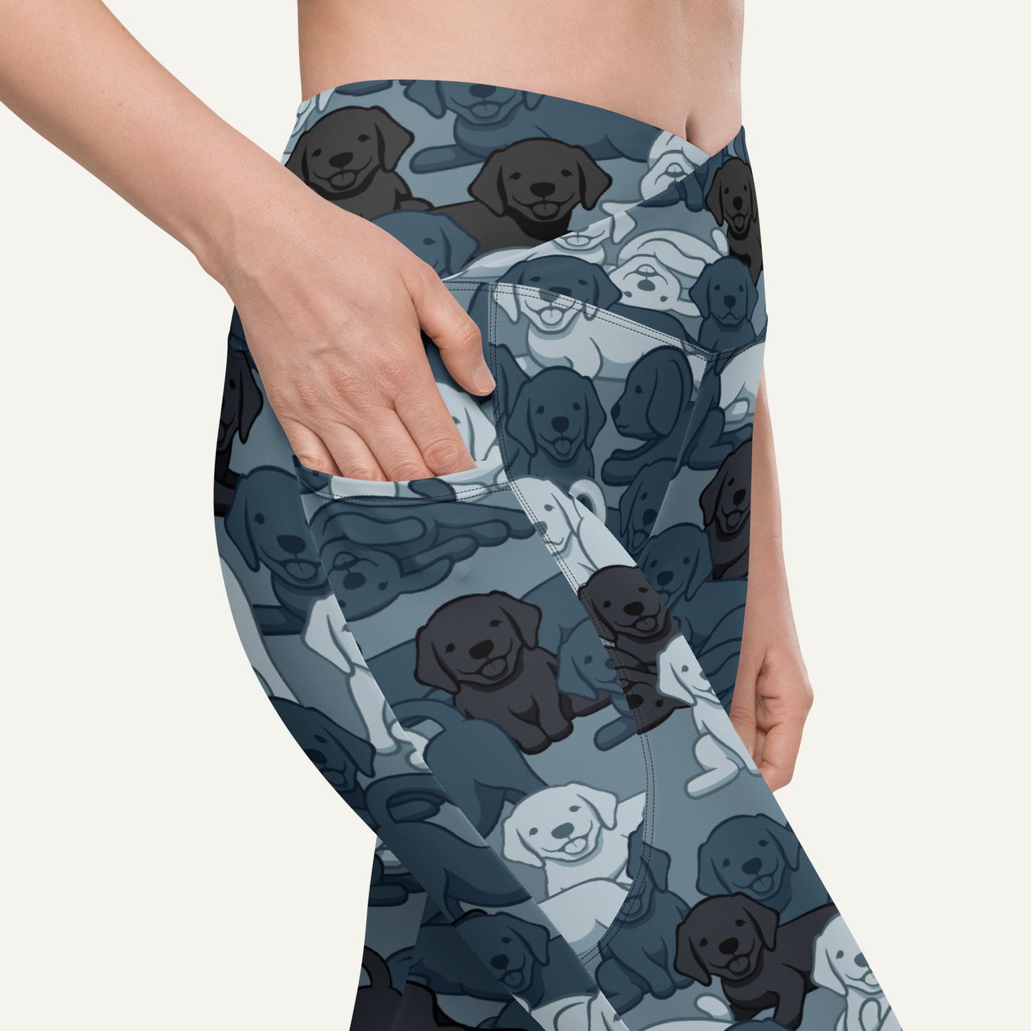 Dogs Camouflage Navy Crossover Leggings With Pockets