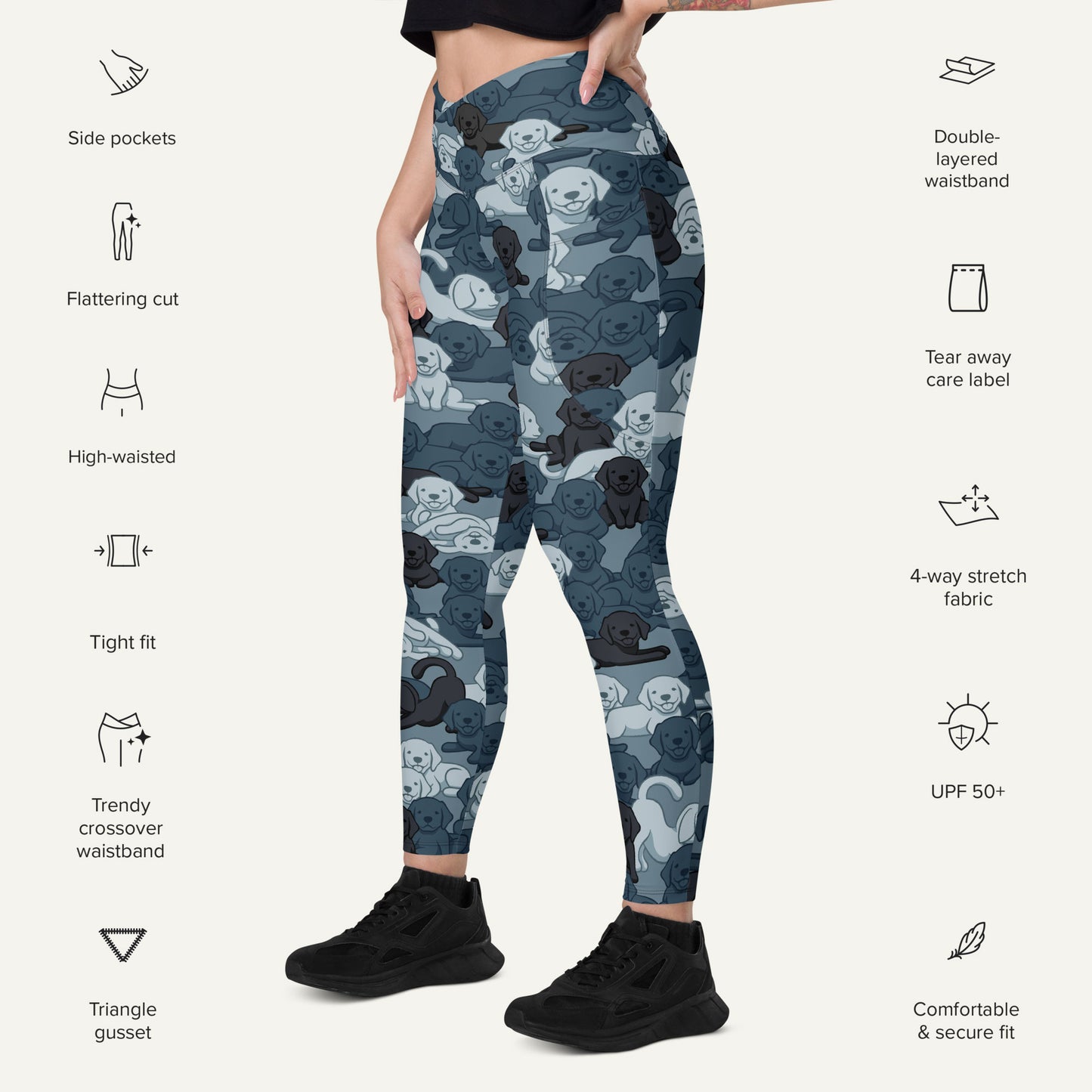Dogs Camouflage Navy Crossover Leggings With Pockets