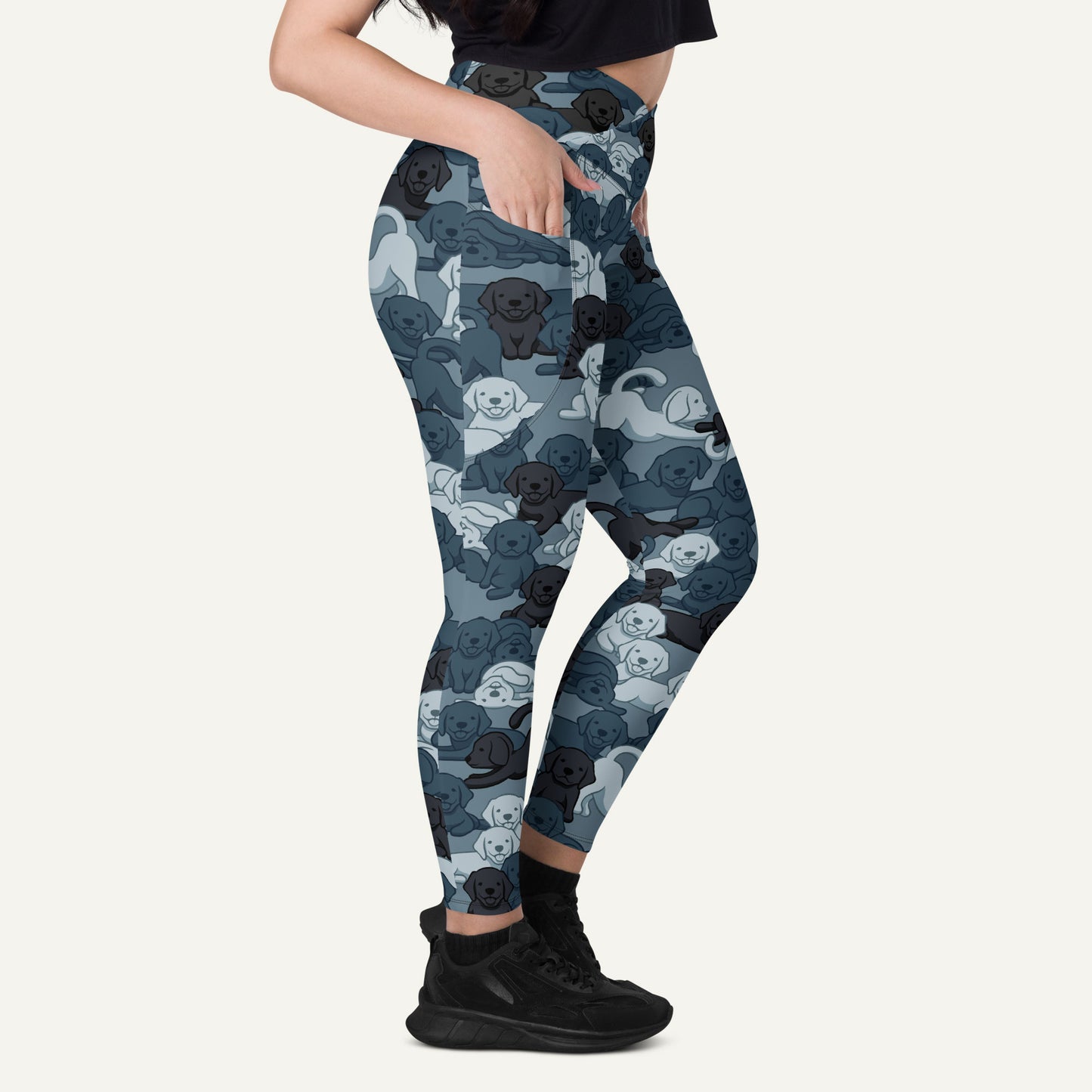 Dogs Camouflage Navy Crossover Leggings With Pockets