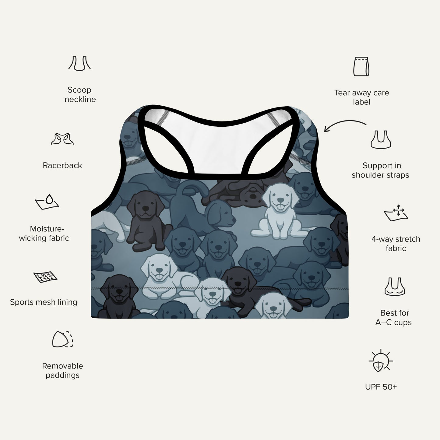 Dogs Camouflage Navy Padded Sports Bra