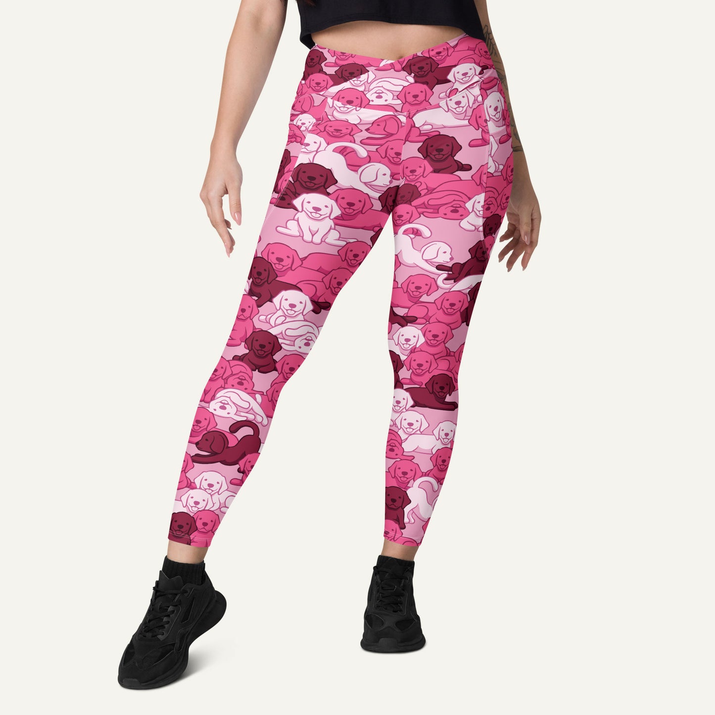Pink Camo Dog Crossover Pocket Leggings