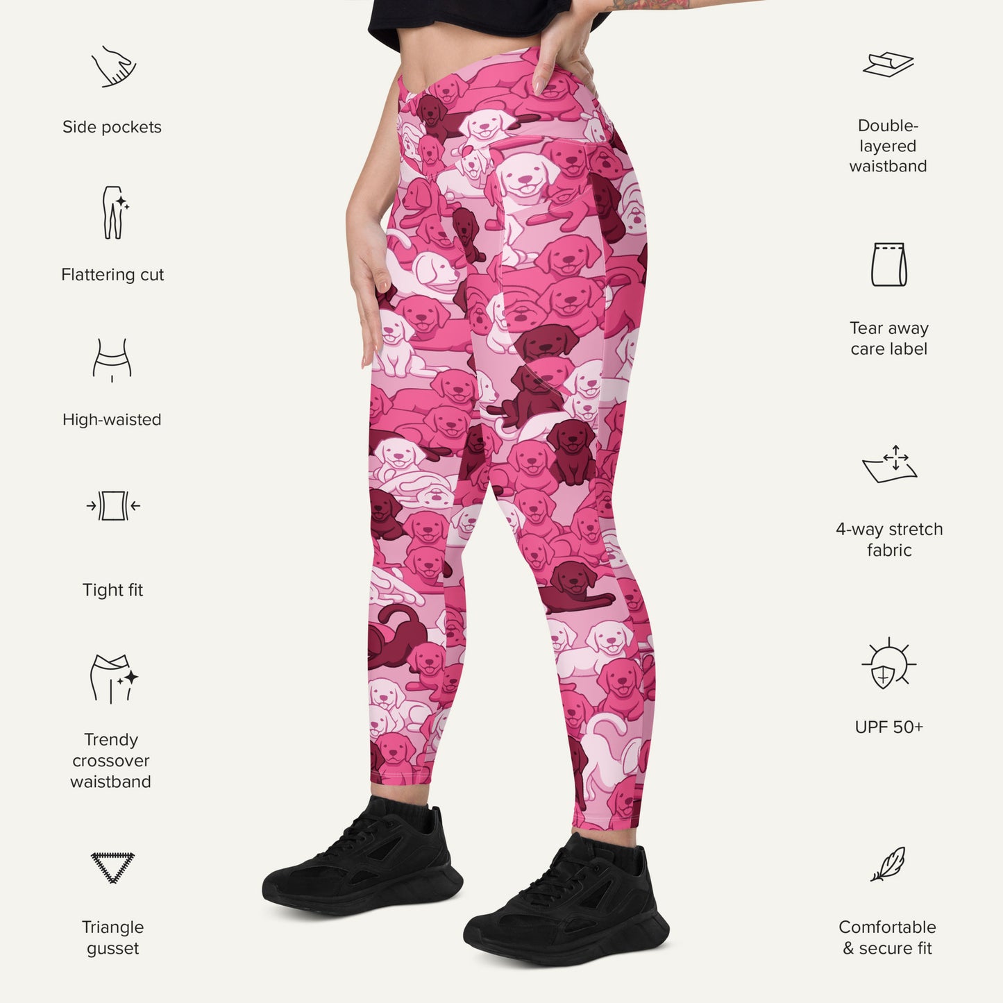 Pink Camo Dog Crossover Pocket Leggings