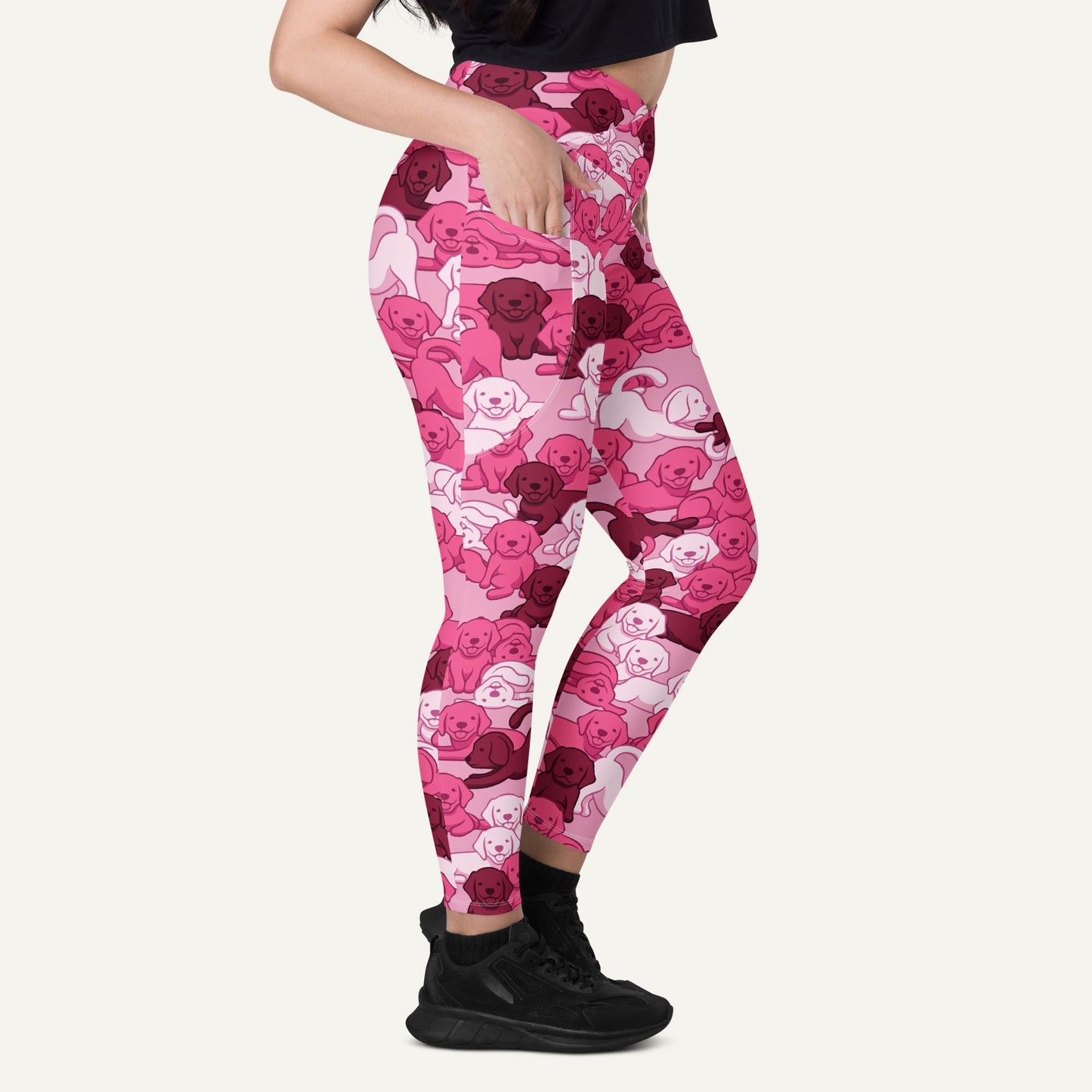Pink Camo Dog Crossover Pocket Leggings