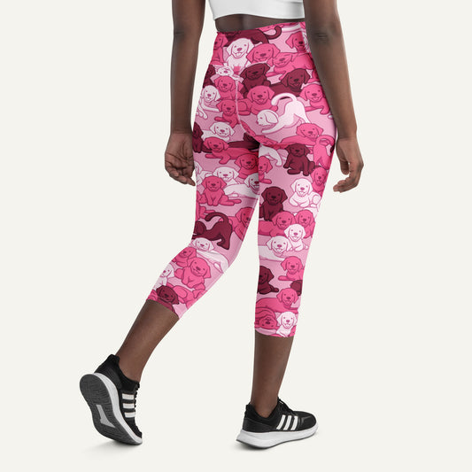 Pink Camo Dog High-Waisted Capri Leggings