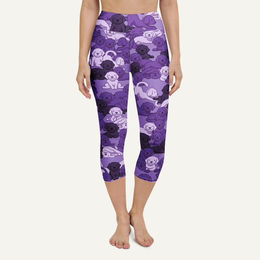 Purple Camo Dog High-Waisted Capri Leggings