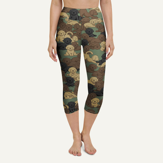 Woodland Camo Dog High-Waisted Capri Leggings