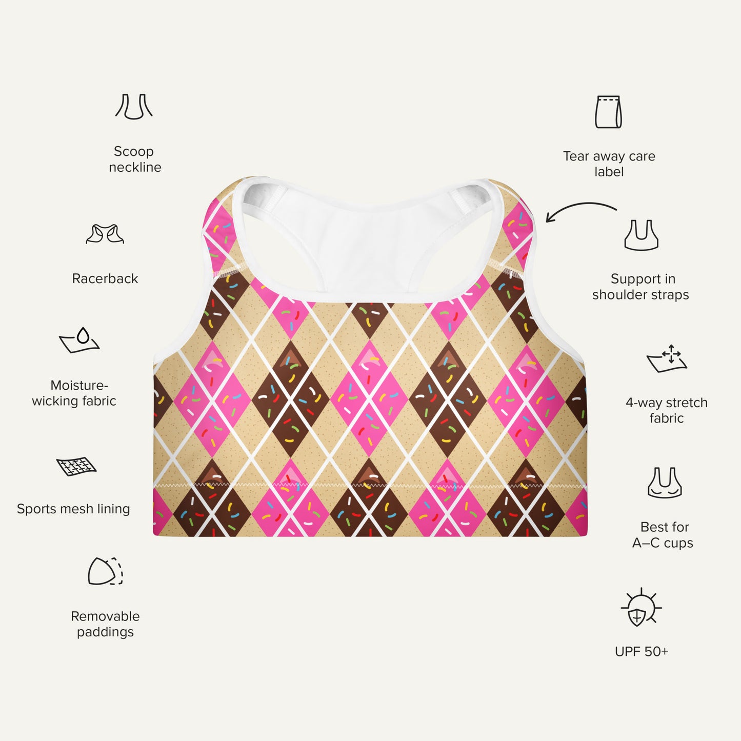 Donut Argyle Padded Sports Bra