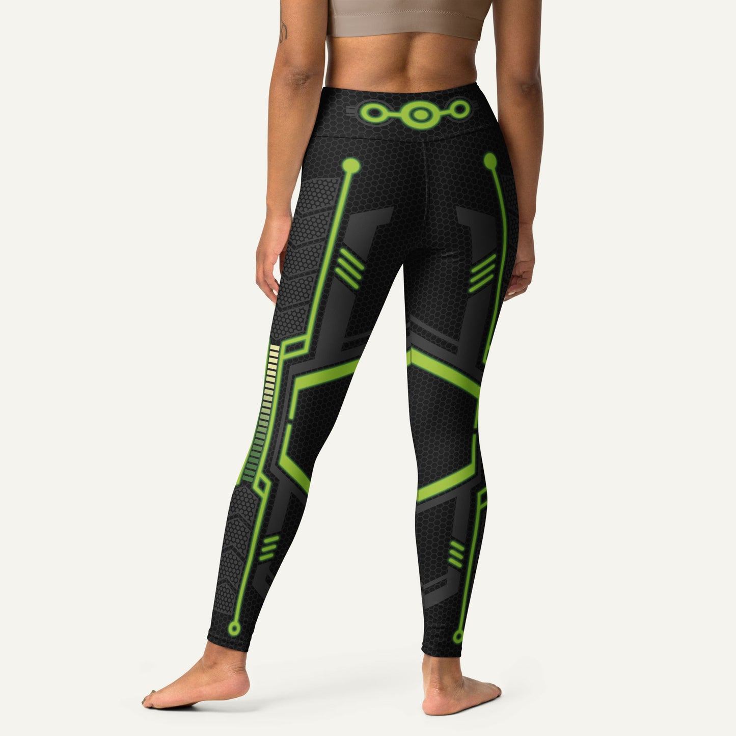 Futuristic Sci-Fi Green High-Waisted Leggings