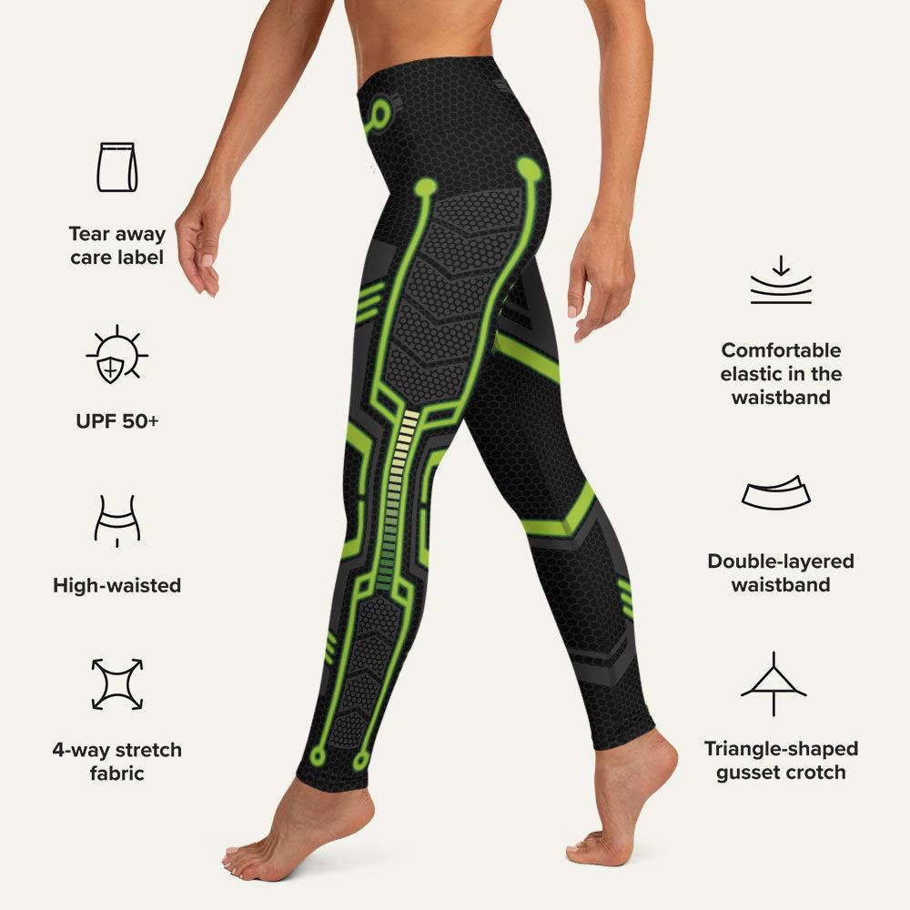 Futuristic Sci-Fi Green High-Waisted Leggings