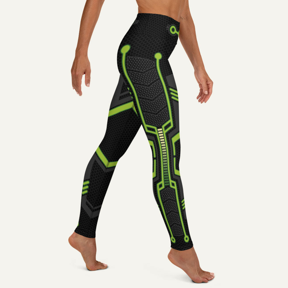Futuristic Sci-Fi Green High-Waisted Leggings