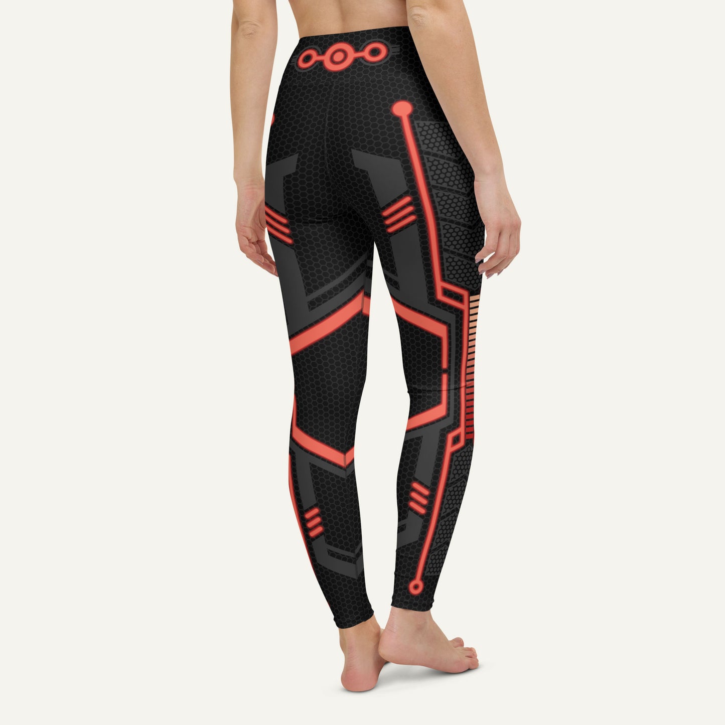 Futuristic Sci-Fi Red High-Waisted Leggings