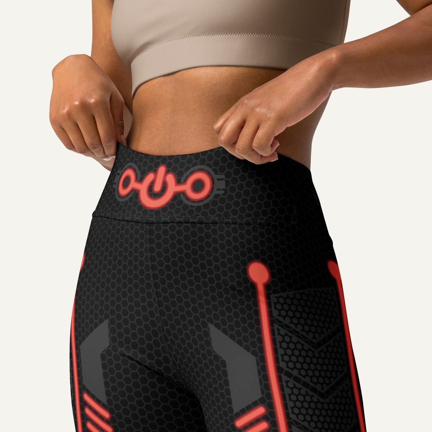 Futuristic Sci-Fi Red High-Waisted Leggings