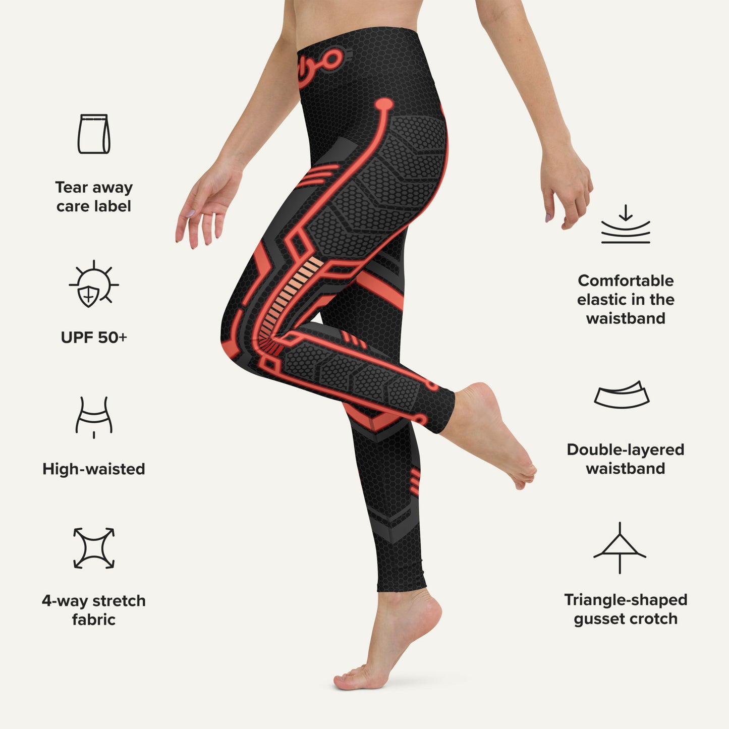 Futuristic Sci-Fi Red High-Waisted Leggings